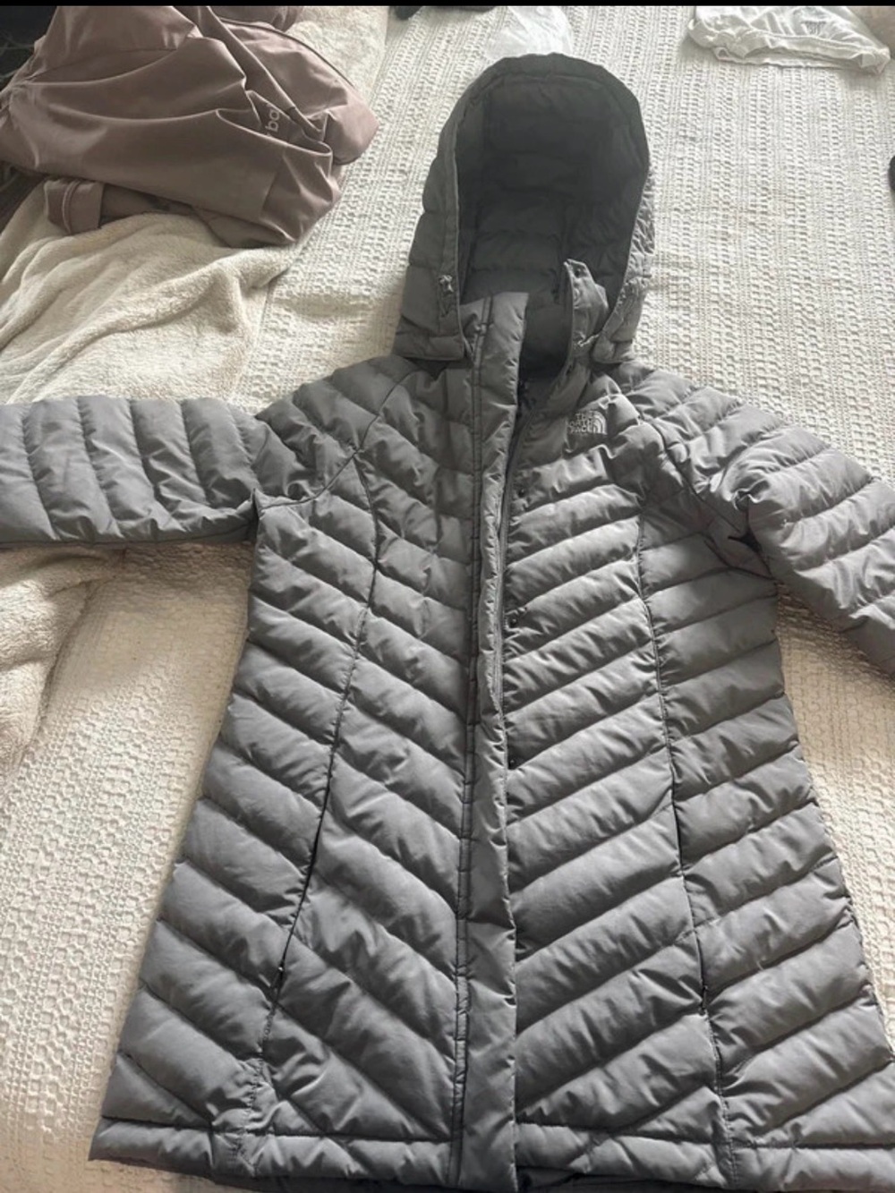 The North Face Women's Gray Quilted Hooded Puffer Coat